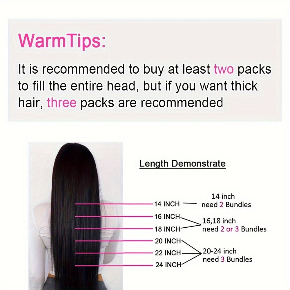 Hair Extensions Straight Brazilian Human Hair Clip-In Set with Eight Wefts, 18 Clips and Six Length Options