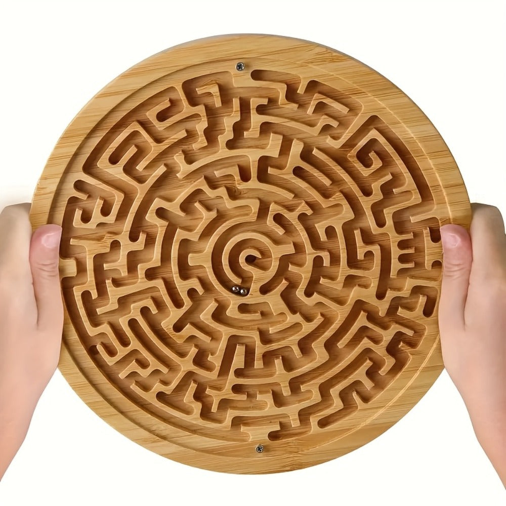 Wooden Maze Balance Board with Steel Ball, Brain Training Puzzle Game for Kids & Adults, Hand-Eye Coordination