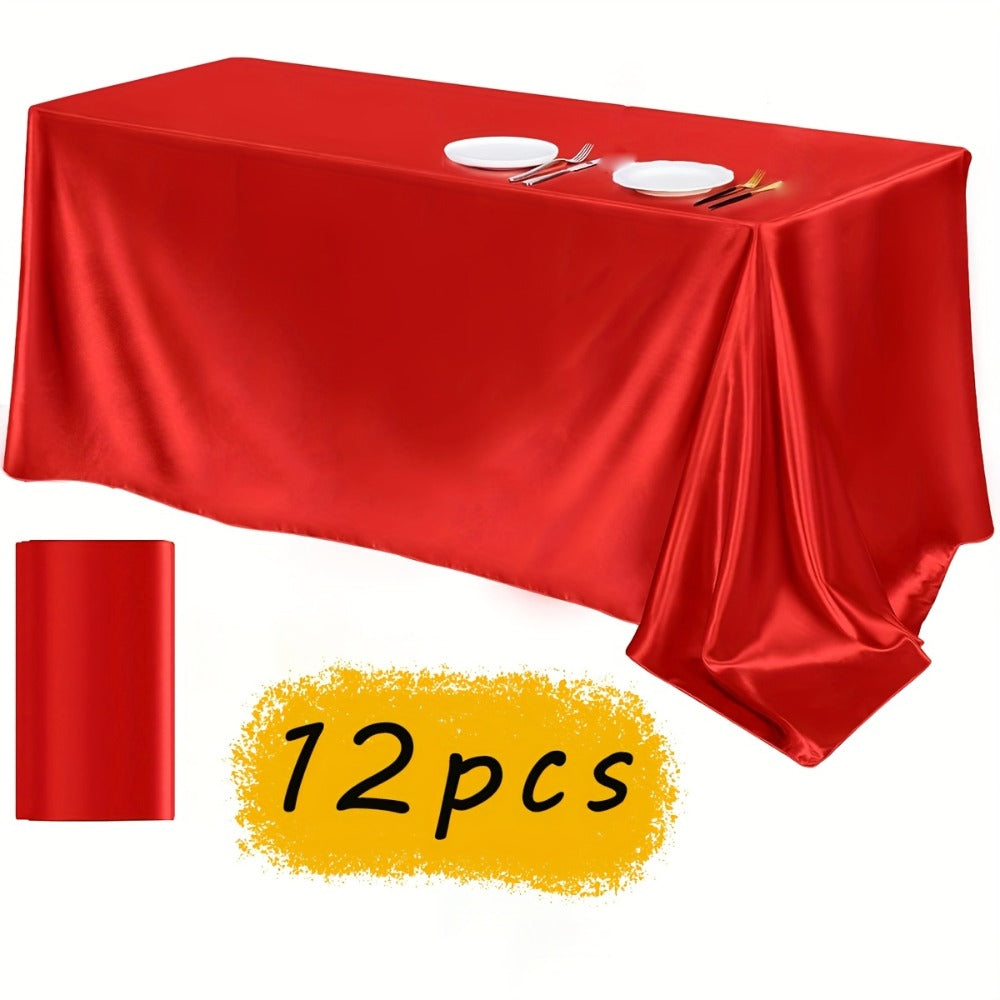 Tablecloth Satin Rectangle Cover 12-Piece Set in 57 x 102-Inch Size and Fourteen Colors for Events