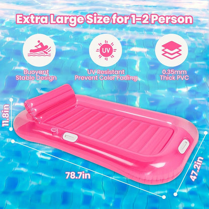 Inflatable Pool Lounger Sunbed for Adults 84"x47", 2-in-1 Tanning Float with Cup Holders, Removable Headrest & Handles