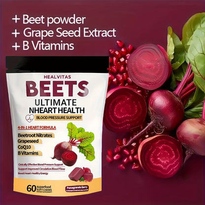 Beetroot Gummies with CoQ10 & Multi-Vitamins, 4-in-1 Heart Health & Blood Pressure Support Supplement