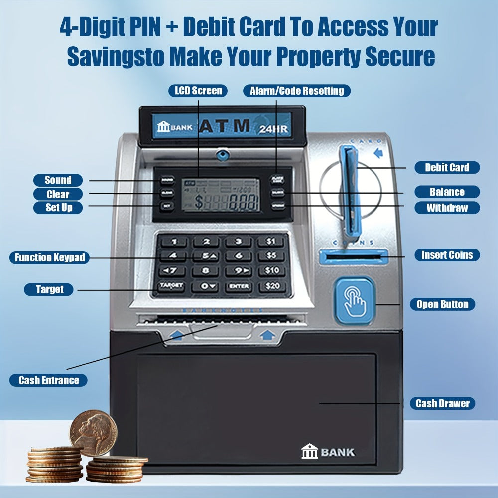 Electronic ATM Kids Piggy Bank with Password, Banknote & Coin Savings Bank for Boys Girls, Birthday Gift