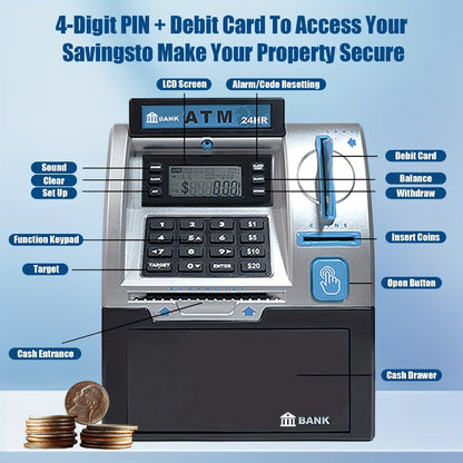 Electronic ATM Kids Piggy Bank with Password, Banknote & Coin Savings Bank for Boys Girls, Birthday Gift