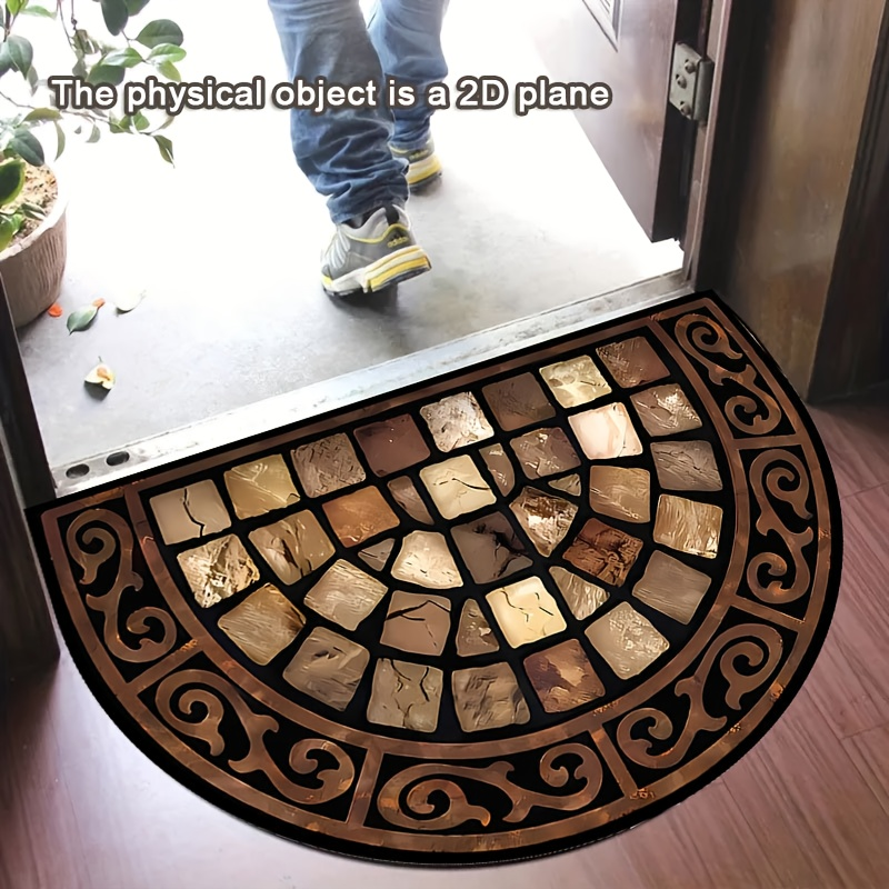 Semicircular Earth-Tone Mosaic Stone Print Doormat in 60 x 90cm BY15 Checkout Style Pictured