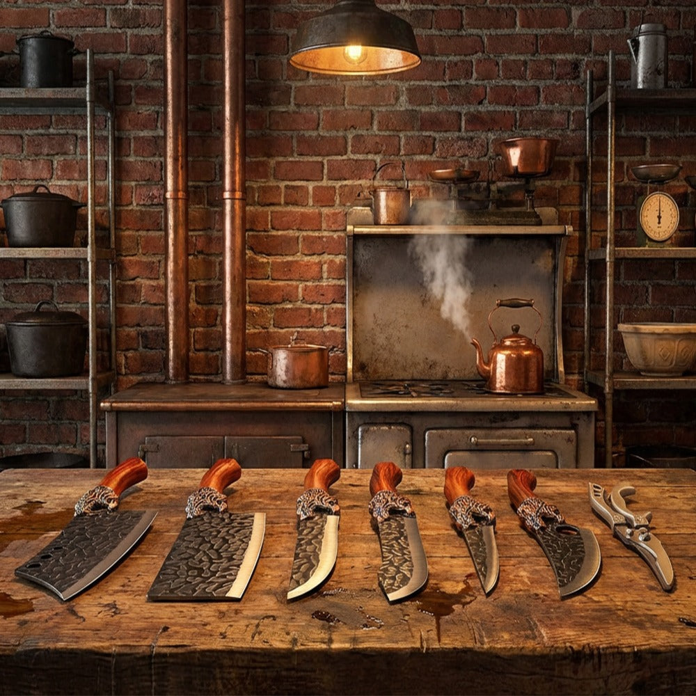 Kitchen Knife Set 4- or 7-Piece Forged Stainless Steel with Boning, Slicing, Butcher Knives, Shears and Rack Options