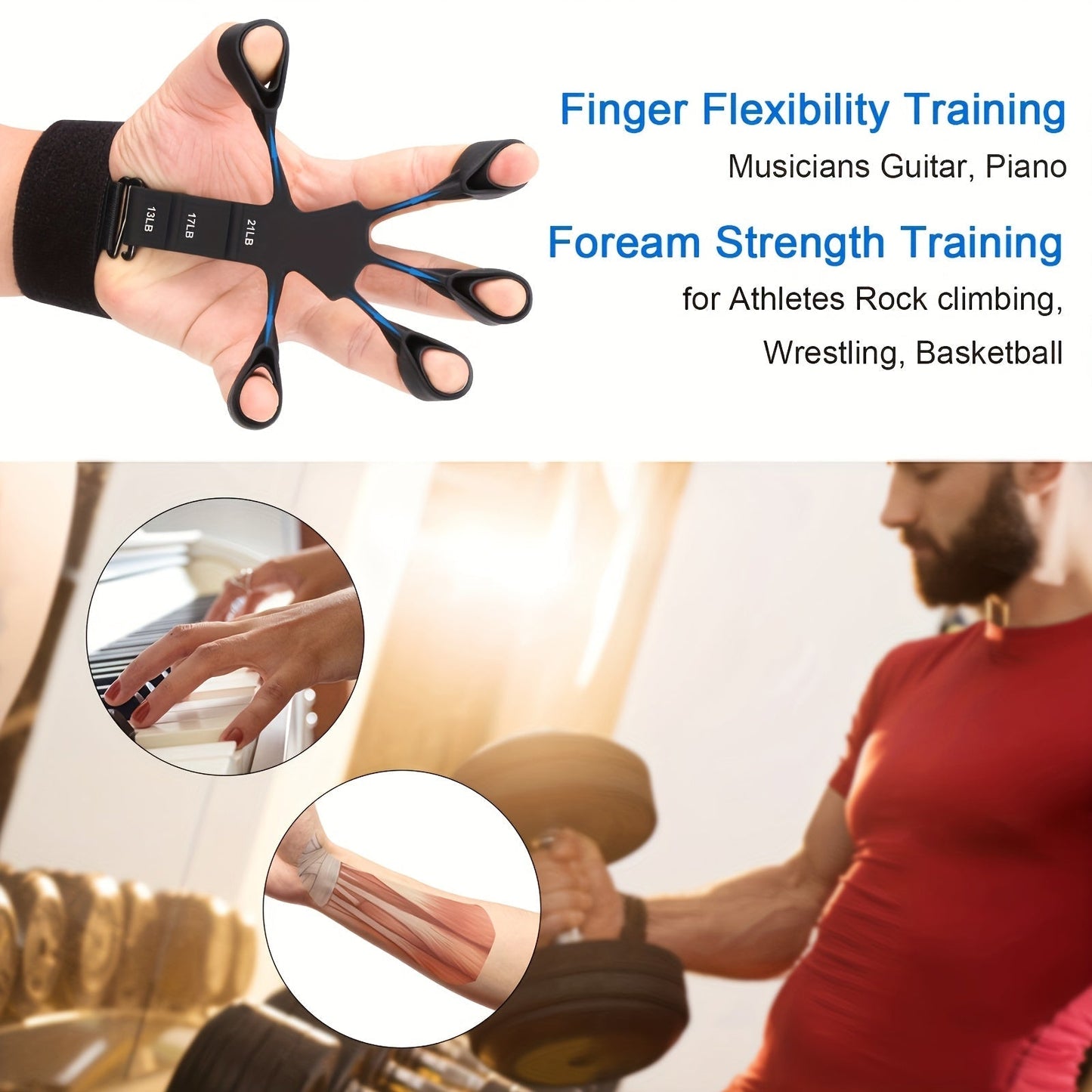 Grip Strengthener Set 5pcs – Adjustable Hand Grip Trainer with Counting, Finger Exerciser, Finger Stretcher