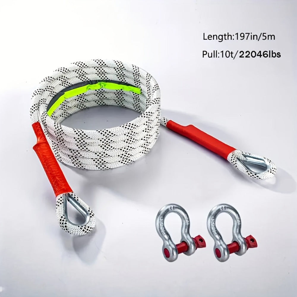 Heavy Duty Tow Rope & Hook Set 16FT – Off-Road Recovery Tow Strap with 2 Steel U-Hooks for SUV, Truck & 4x4 Vehicle Rescue