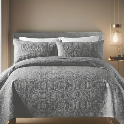 Quilt Set 3 Piece Soft Lightweight Bedding – Thin Bed Quilt with 2 Pillowcases for Bedroom Guest Room, Full Queen King