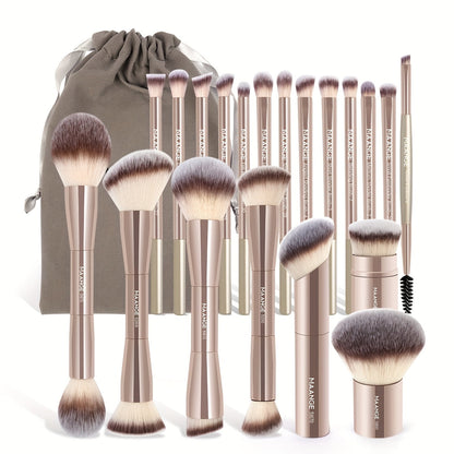 Makeup Brush Set, 20-Piece Aluminum Tube Handle Collection with Face, Eye and Kabuki Brushes plus Storage Bag