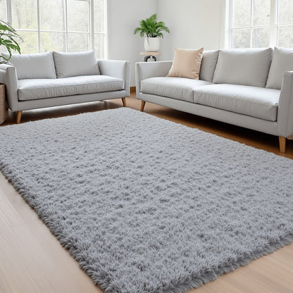 Plush Shaggy Area Rug 1.6 Inch Thick Non-Slip Machine Washable Polyester Carpet – Tie-Dye & Solid Color Fluffy Rectangle Rug for Living