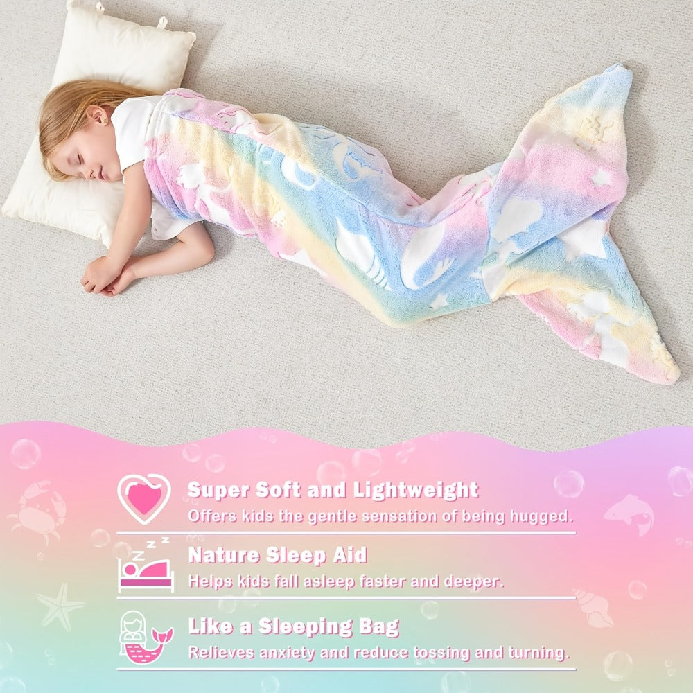 Mermaid Tail Sleeping Bag Blanket for Kids & Adults - Flannel 200GSM Anti-Kick Cozy Bed Cover