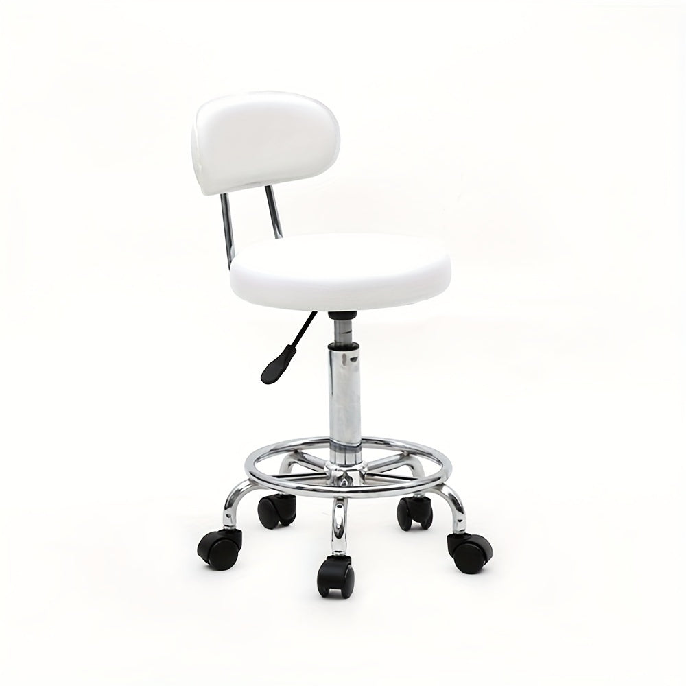 PU Leather Salon Stool with Back & 360° Swivel, Adjustable Height 18.9"-22.8" Round Cushion Chrome Base