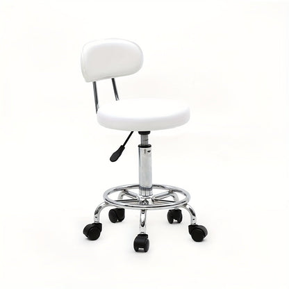 PU Leather Salon Stool with Back & 360° Swivel, Adjustable Height 18.9"-22.8" Round Cushion Chrome Base