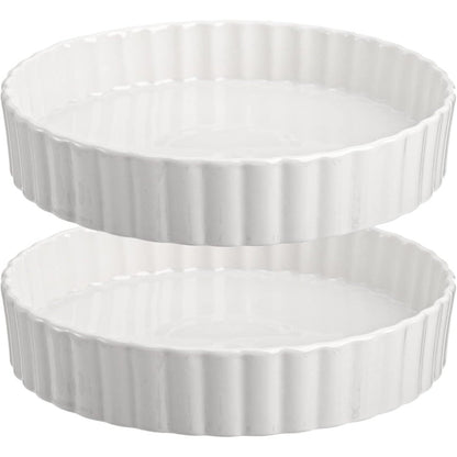 Ceramic Quiche Pan Set of 2, 9.5 Inch Fluted Tart Dish for Oven Baking, Non-Stick Pie Dish for Quiche Lorraine, Chicken Pot Pie, Tart, Flan
