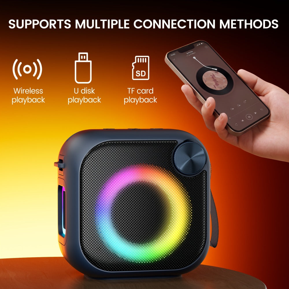 Bluetooth Speaker Square RGB Desktop Model with Phone Stand, USB, TF, AUX Playback, Type-C Charging and Five Colors