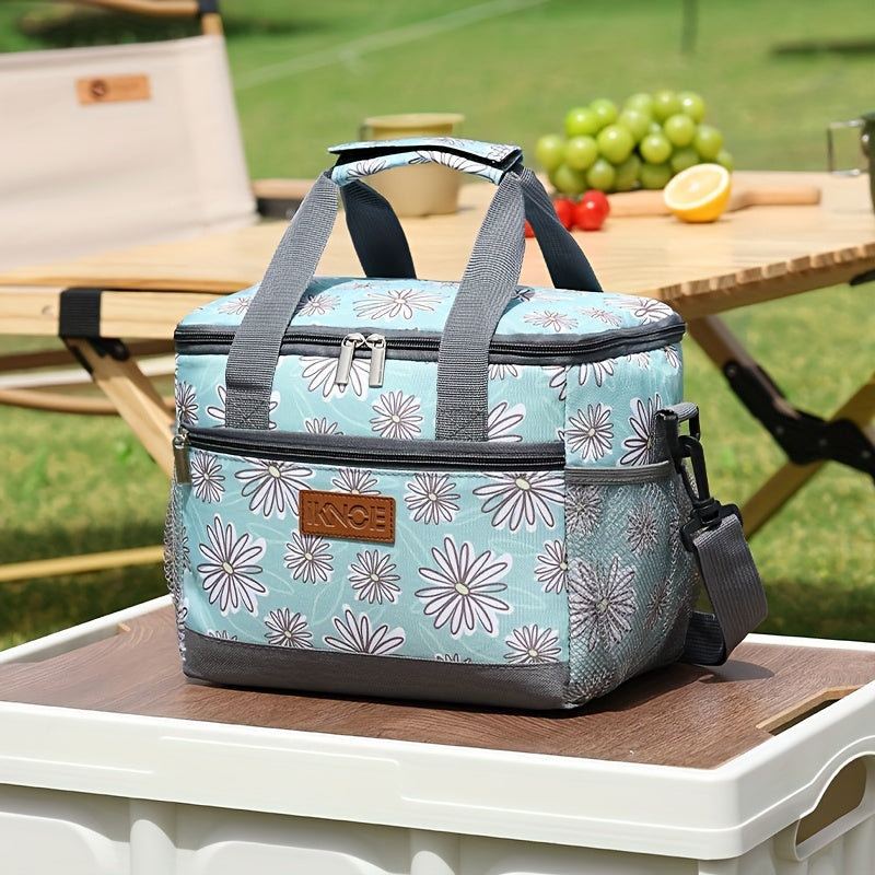 Structured Lunch Tote with Shoulder Strap in Black, Green, Big Flower or Daisy Pattern Options