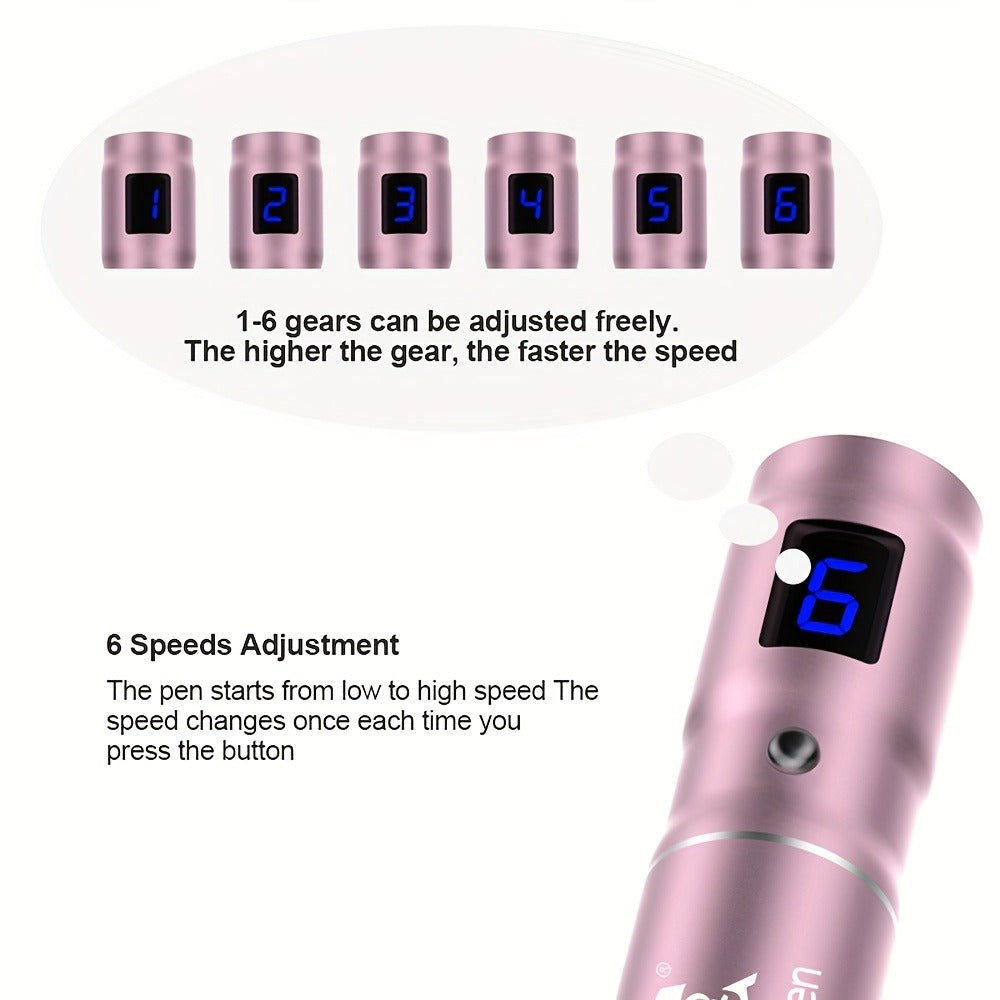 L6 Pink Microneedling Pen Kit with 10 Replacement Tips, Six Speed Levels and USB Charging Cable