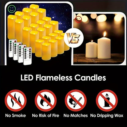 24-Piece Flameless LED Candle Set with Four Remotes and 4-, 5- or 6-Inch Battery-Operated Candles for Event and Home Decor