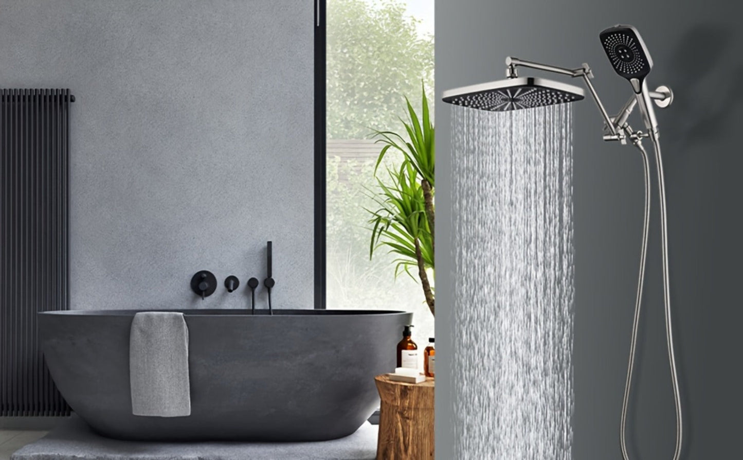 Rain Shower Head with Handheld Combo 12 Inch High Pressure Rainfall Showerhead Set, 4-Function Spray