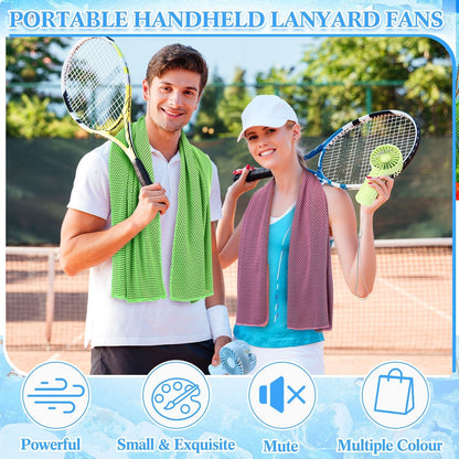 Portable Cooling Towel & Handheld Fan Set 24-Pack – Mini Ice Towels with Fans for Sports, Gym, Yoga, Travel & Camping