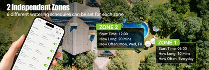 WiFi Sprinkler Timer 2 Zone Smart, App Control Garden Irrigation for Garden, Lawn and Yard Watering