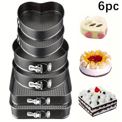 Removable Bottom Cake Pan Set, Nonstick Carbon Steel Round & Heart Shaped Springform Baking Pans