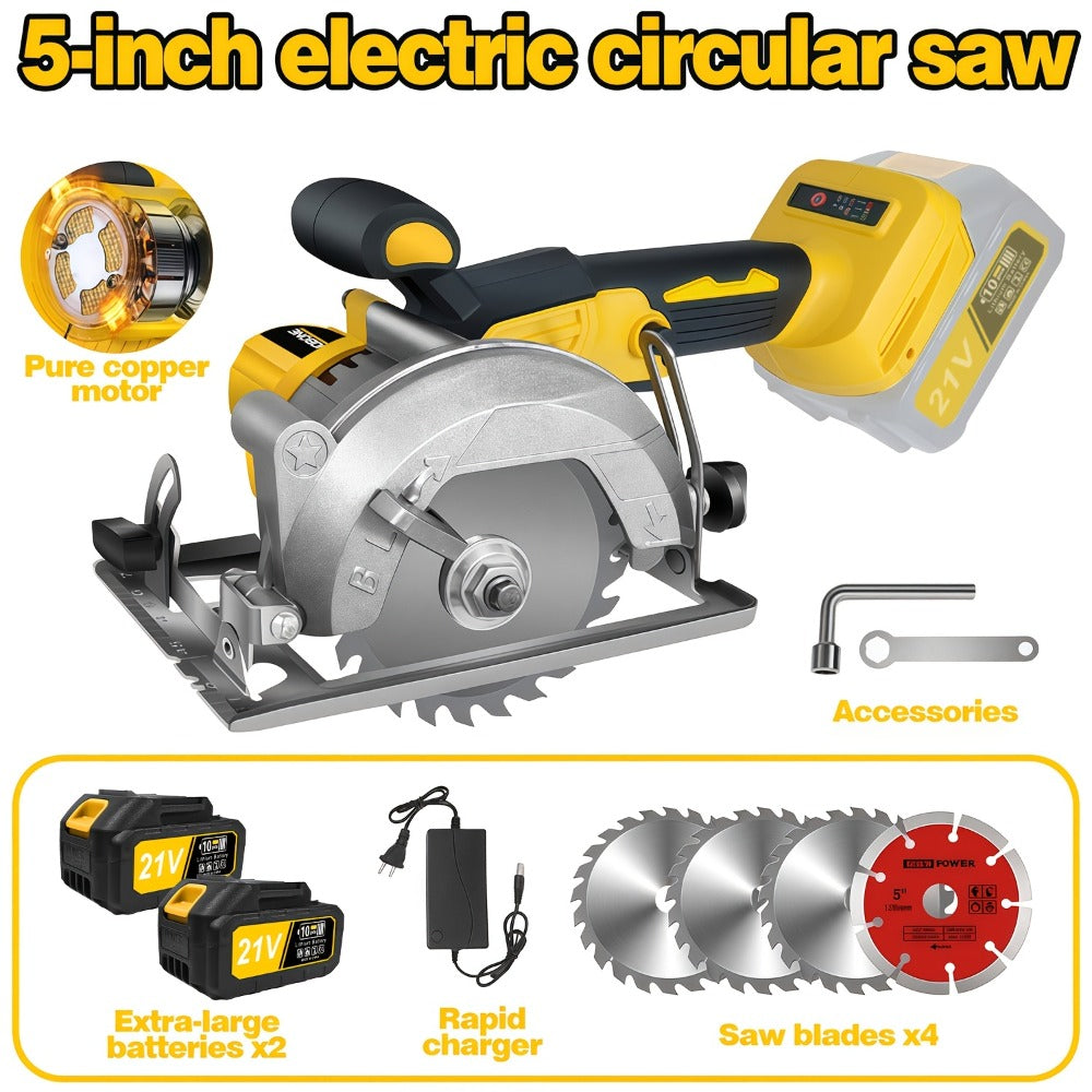 Brushless Circular Saw Kit 5-Inch 6900RPM with 4000mAh Battery Charger 4 Blades 45 Degree for Entryways, Bedrooms and Living Spaces