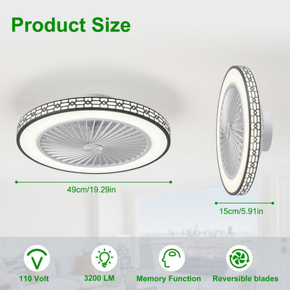LED Ceiling Fan with Light 20 Inch Modern Flush Mount Adjustable Color Temperature 3000K for Entryways, Bedrooms and Living Spaces