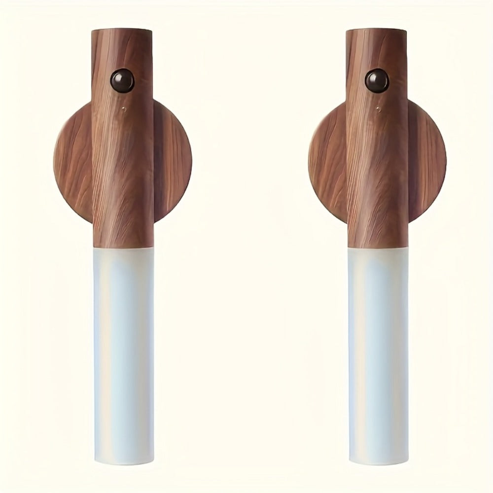 Motion Night Light Rechargeable LED, IPX4 Wood Grain & Walnut Under Cabinet Step Lamp for Staircase