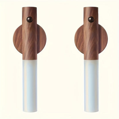 Motion Night Light Rechargeable LED, IPX4 Wood Grain & Walnut Under Cabinet Step Lamp for Staircase
