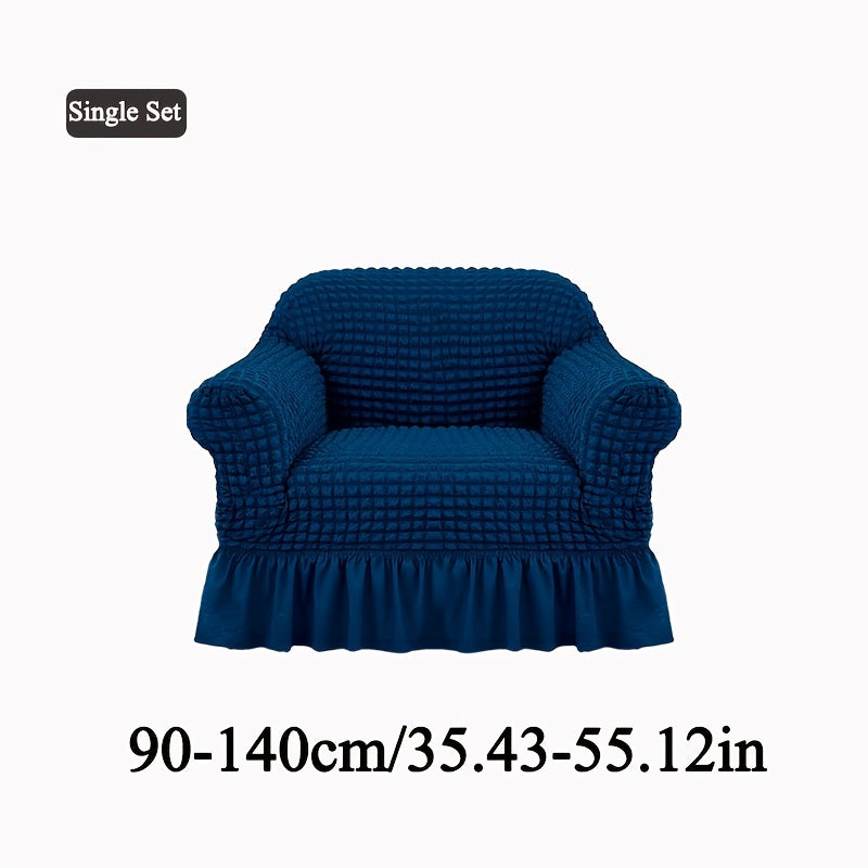 Seersucker Sofa Slipcover Elastic Band Closure Pet-Friendly All-Purpose Sofa Cover for Living Room Home Decor Protection