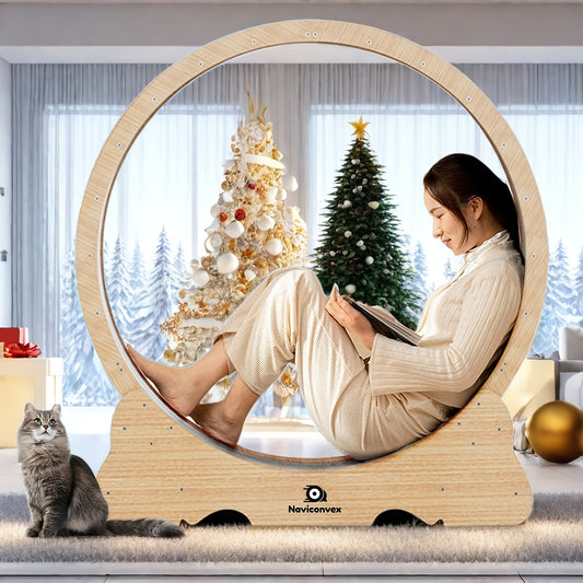 Cat Exercise Wheel 45-Inch XL Silent Running Wheel – Large Wooden Indoor Cat Treadmill with Carpeted Runway for Active Cats