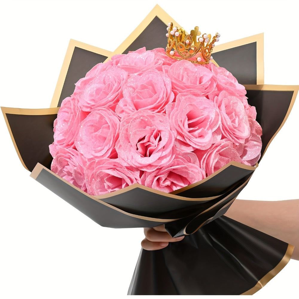 Artificial Flowers Glitter Rose Bouquet in 24 or 36-Piece Sets with Nine Sparkling Color Options