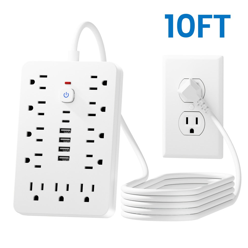 Power Strip with 11 AC Outlets, 4 USB-A, 2 USB-C and Short, 5-Foot or 10-Foot Standard or Braided Cord