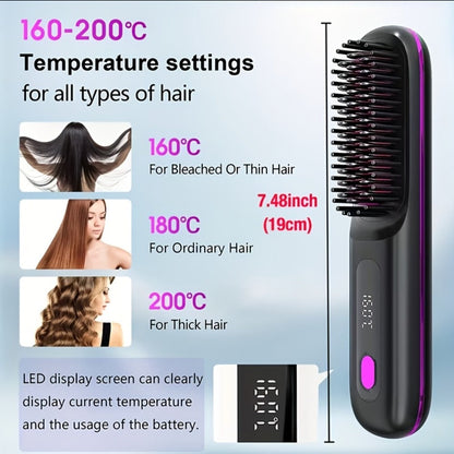 Cordless Hair Straightener 2-in-1 Ceramic Flat Iron & Curler – USB-C Rechargeable Wireless Portable Travel Styling Tool 3-Speed Heat