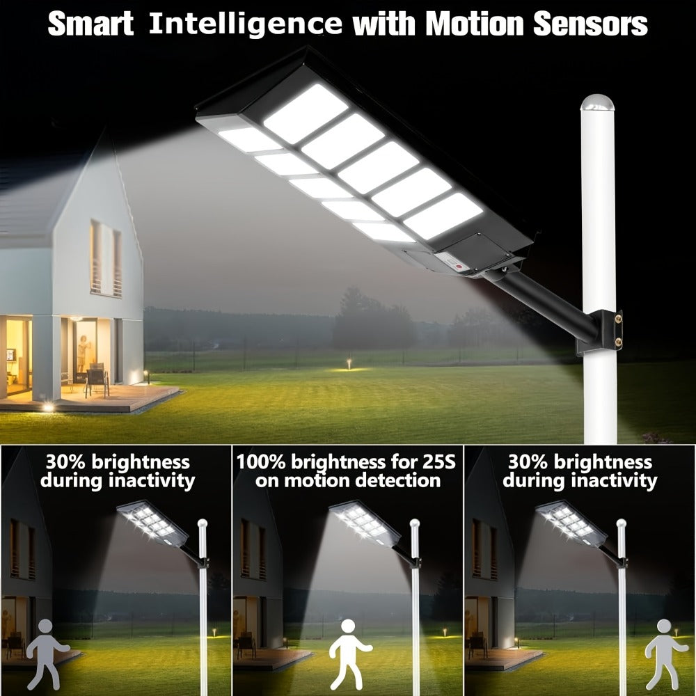 Solar Street Lights Outdoor 800 LED with Motion Sensor, 6500K Dusk to Dawn Flood Light, Remote Control