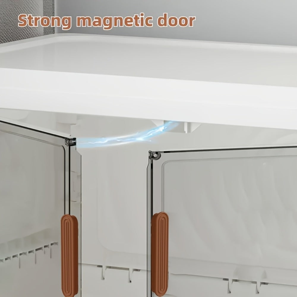 Foldable Storage Cabinet with Door, Multi-Layer Stackable Storage Box for Shoes, Clothes & Books