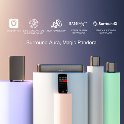 5.1 Surround Sound Bar System with Wired Subwoofer 2 Surround Speakers App Control for Bedside Audio, Alarms and Room Entertainment