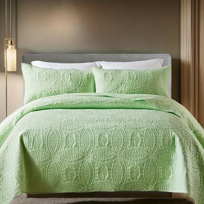 Quilt Set 3 Piece Soft Lightweight Bedding – Thin Bed Quilt with 2 Pillowcases for Bedroom Guest Room, Full Queen King