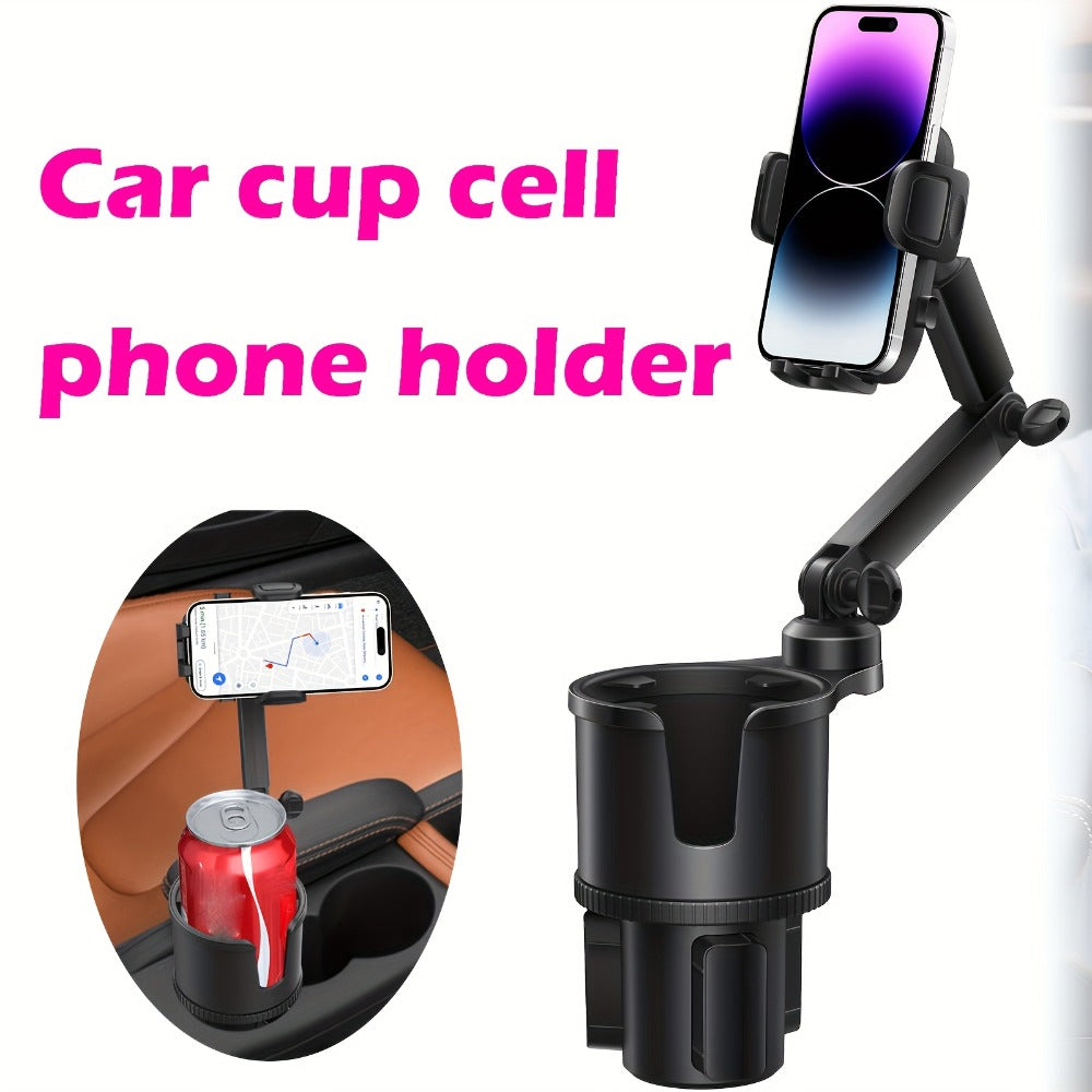 2-in-1 Car Phone Holder & Cup Holder Extender – Swivel Rotating Mount with Shock-Absorbing Trim, Universal for Cars, SUVs & Trucks, Black