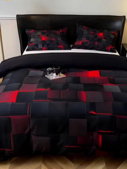 Duvet Cover Set 3 Piece Plaid Digital Print Polyester Bedding All Season Twin Full Queen King Size with Pillowcases Purple Blue Red