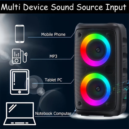 Portable PA Speaker Twin-Ring RGB Wireless Unit with TWS, Tablet Holder and Wired Microphone