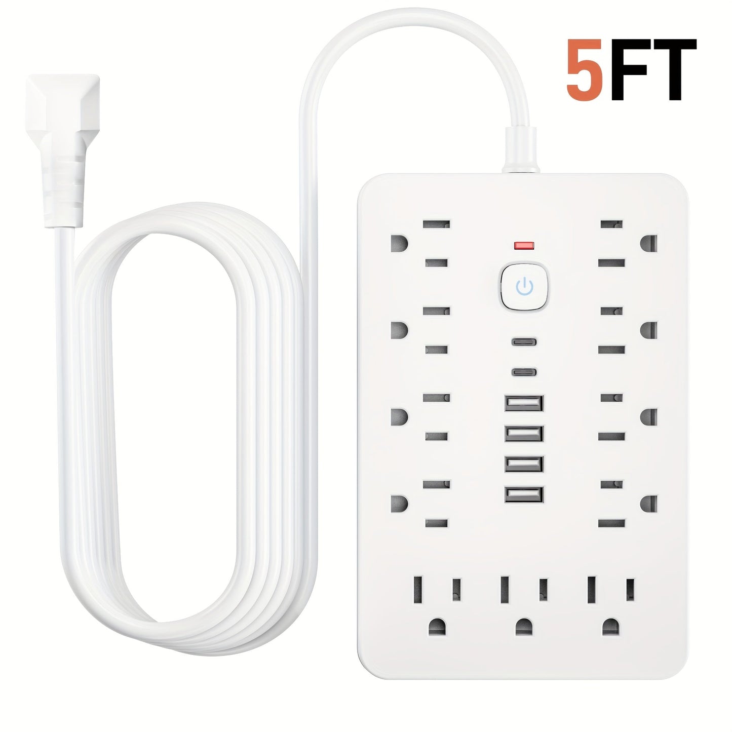 Power Strip 17-in-1 Surge Protector with 11 AC Outlets, 4 USB-A, 2 USB-C and 5- or 10-Foot Flat-Plug Cord