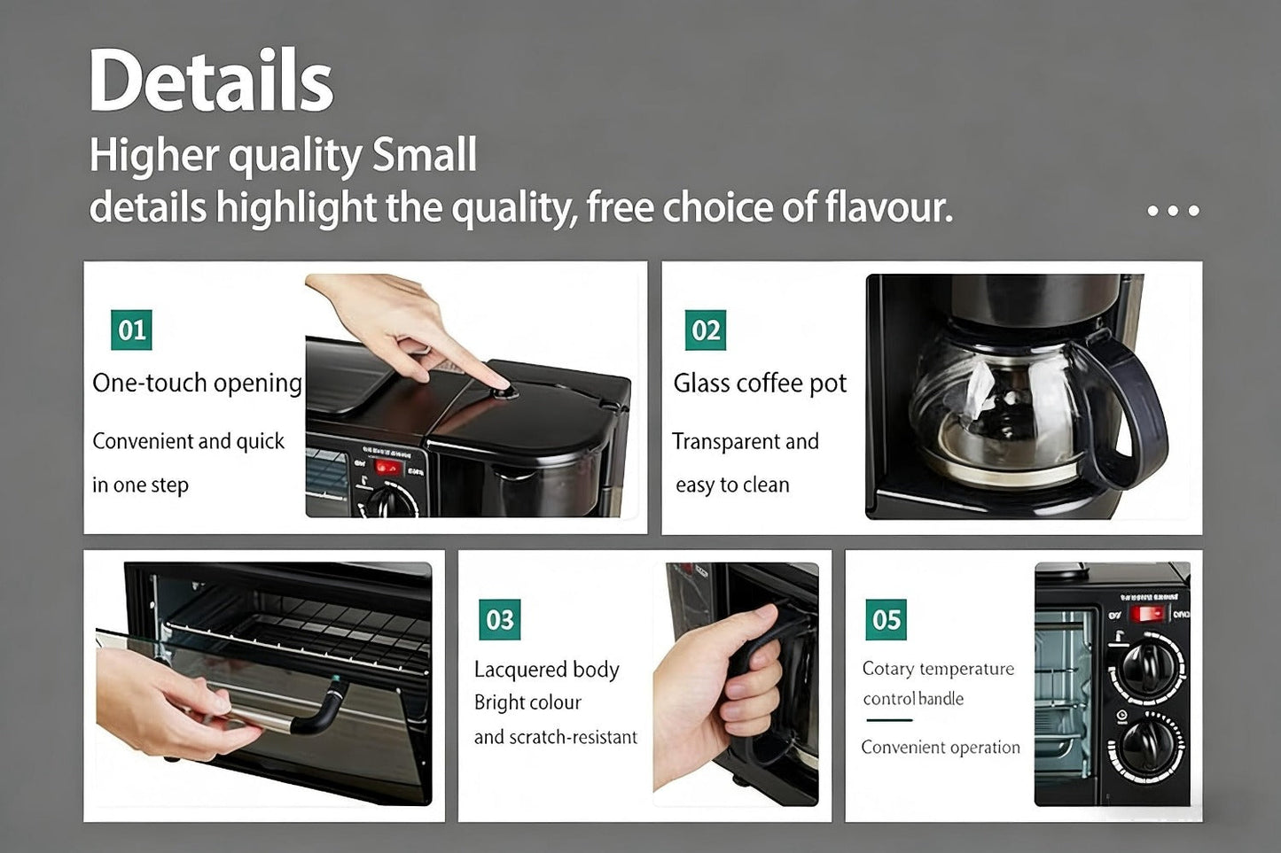 3-in-1 Breakfast Maker Station, Fry Eggs, Toast Bread & Brew Coffee All at Once, Non-Stick Coating