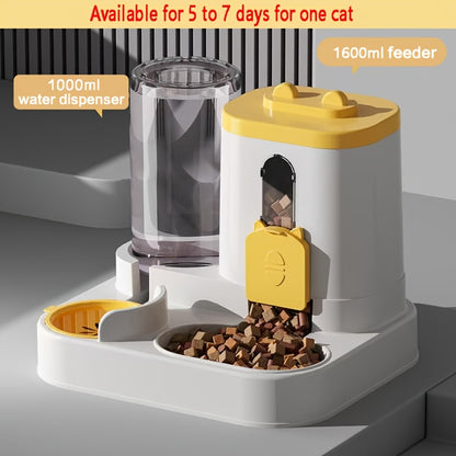2-in-1 Cat Food and Water Dispenser – Gravity Auto Feeder Bowl Set with Quantitative Feeding, Cute Design for Cats & Small Dogs