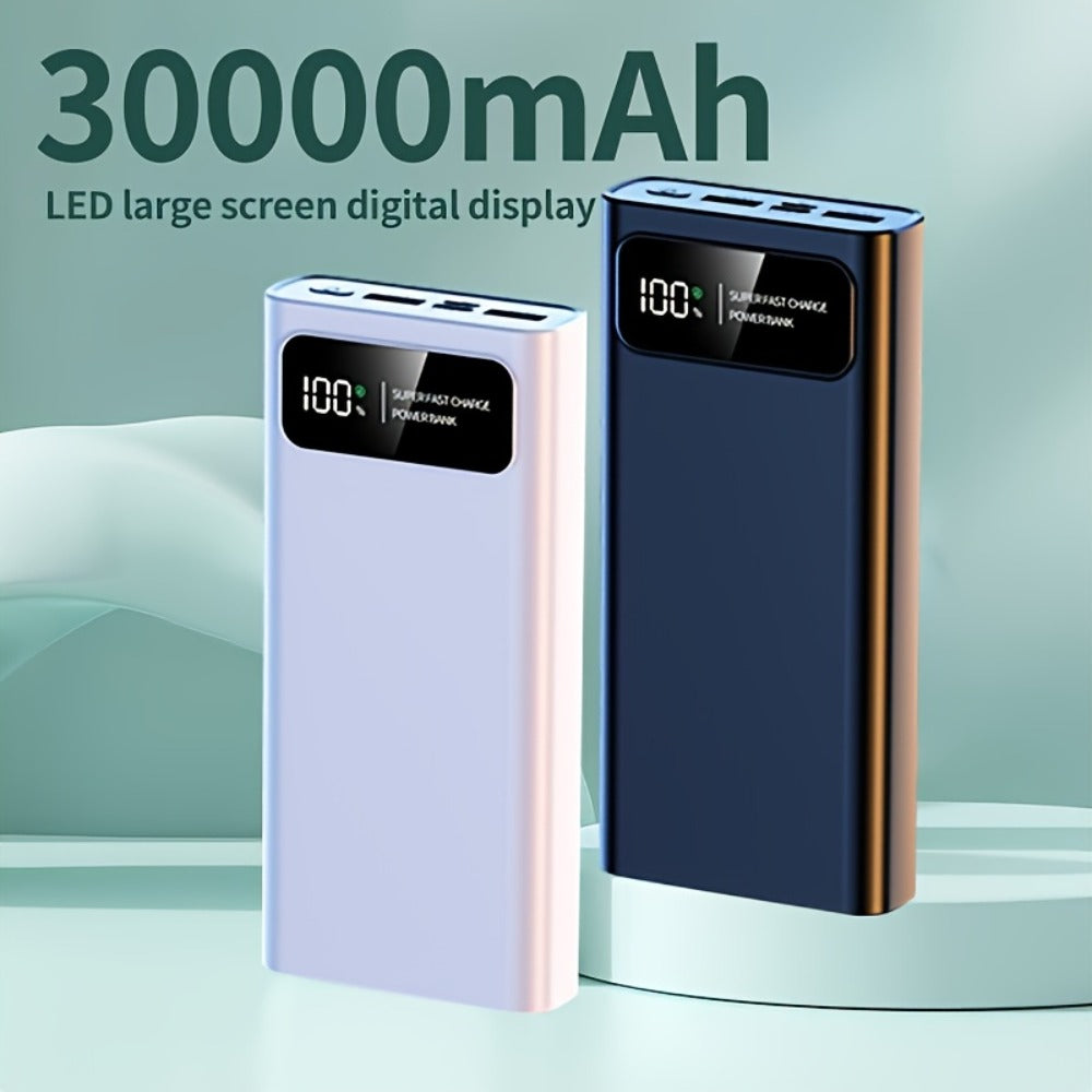 Power Bank 30000mAh 22.5W with Two-Way Charging, Dual USB, USB-C and Digital Display in White