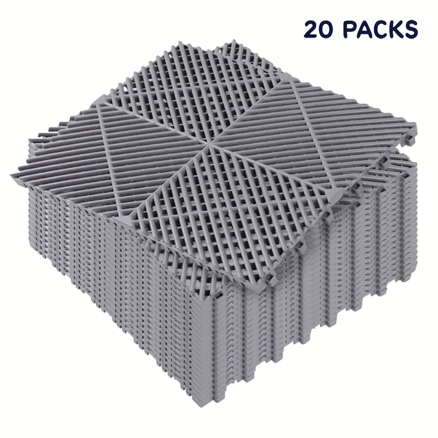 Interlocking Garage Floor Tiles 20-Pack – 16"x16" Drainage Floor Mat, Non-Slip PP Tiles for Garage, Car Wash