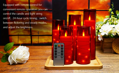 Flameless LED Candles with Remote Control Timer and Star String Lights Set of 5 or 7 Pillar Candles for Wedding Garden Home Decor