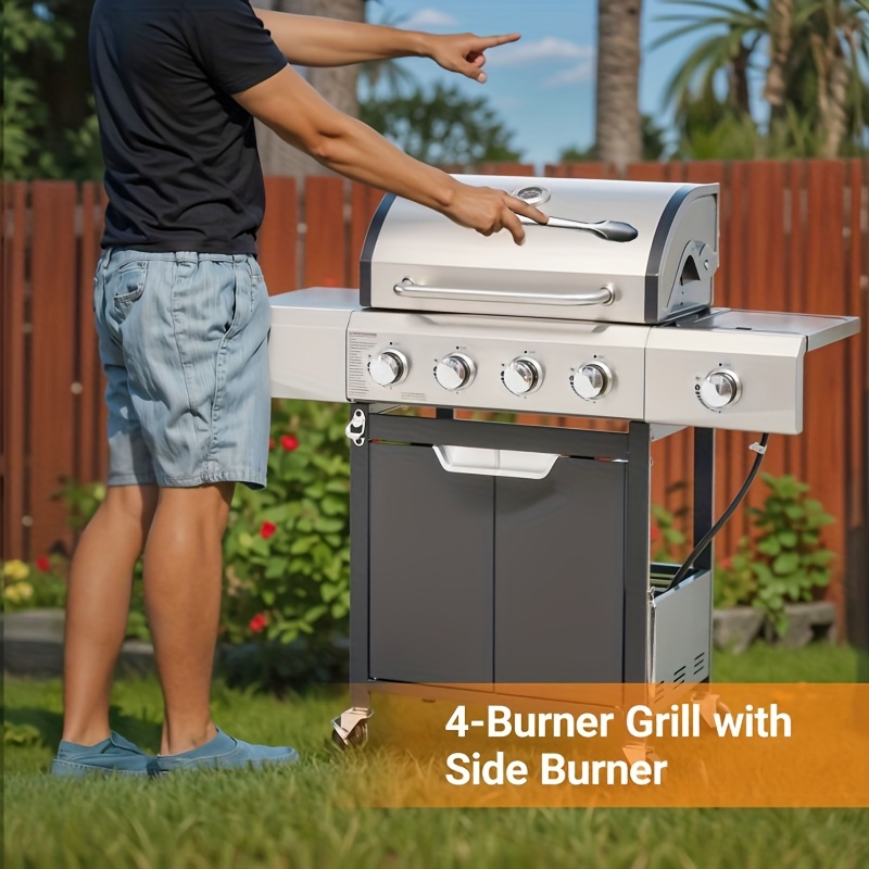 Propane Gas Grill Stainless Steel 3 & 4 Burner Outdoor BBQ Grill with Side Burner, Grill Cover & 344 Sq In Cooking Surface