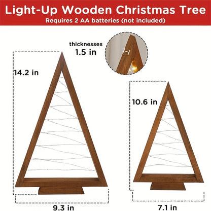 Wooden Light-Up Desktop Christmas Trees USB Powered - Mini Lighted Wood Tree Set for Holiday Decoration